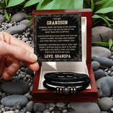 Grandson Bracelet Gift from Grandpa, Leather Wristband with Love Message